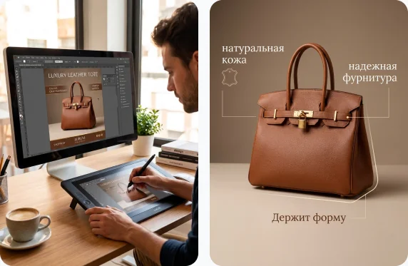 Заказ дизайна инфографики сумки у дизайнера